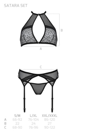 Комплект белья Passion SATARA SET S/M black, топ, пояс для чулок, стринги || 