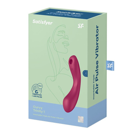 Вакуумный стимулятор с вибрацией Satisfyer Curvy Trinity 1 Red, игрушка 3в1 || 