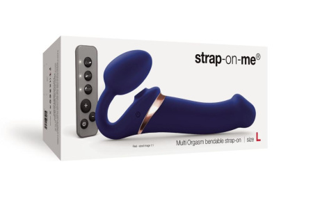 Безремневой вибрострапон с вакуумной стимуляцией Strap-On-Me MULTI ORGASM Blue L, регулируемый || 