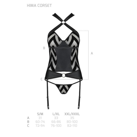 Сетчатый комплект с узором: корсет с халтером, подвязки, трусики Hima Corset black S/M - Passion || 