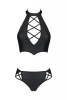 Комплект из экокожи Passion Nancy Bikini 4XL/5XL black, бра и трусики с имитацией шнуровки || 