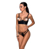 Комплект из эко-кожи с люверсами и ремешками Malwia Bikini black L/XL — Passion, бра и трусики