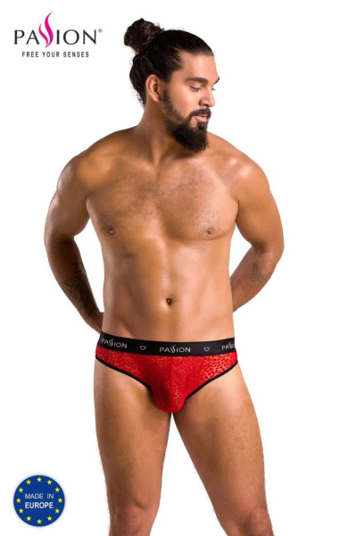 Мужские полупрозрачные трусы Passion 031 Slip Mike XXL/XXXL Red, под леопард