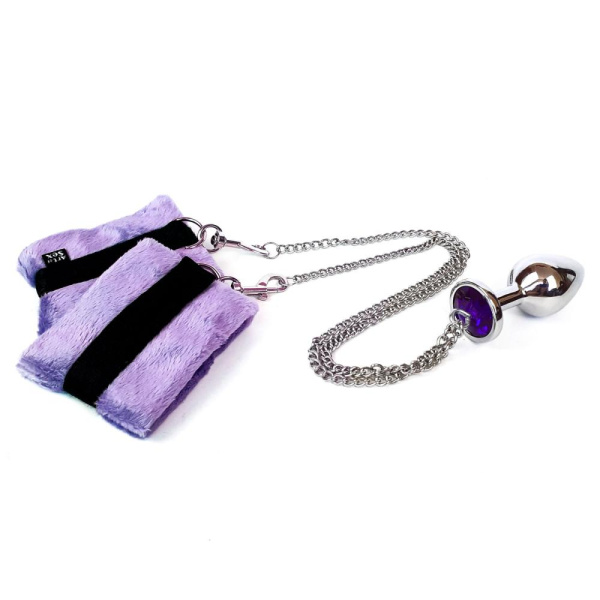 Наручники с металлической анальной пробкой Art of Sex Handcuffs with Metal Anal Plug size M Purple