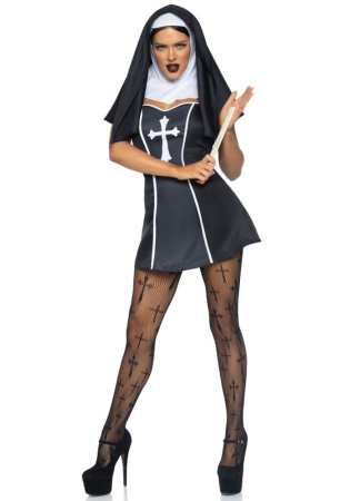 Костюм монашки Leg Avenue Naughty Nun XS, платье, головной убор || 