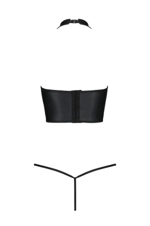 Комплект белья с открытой грудью Passion GENEVIA SET WITH OPEN BRA XXL/XXXL black, корсет, стринги || 