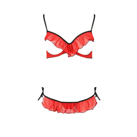 Комплект белья CHERRY SET OpenBra red S/M - Passion Exclusive: открытый лиф, трусики-юбочка || 