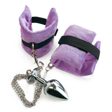 Наручники с металлической анальной пробкой Art of Sex Handcuffs with Metal Anal Plug size M Purple || 