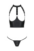 Комплект белья с открытой грудью Passion GENEVIA SET WITH OPEN BRA L/XL black, корсет, стринги || 