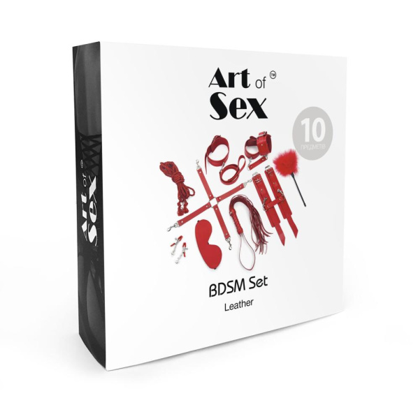 Набор Art of Sex - BDSM Set  Leather, 10 предметов, натуральная кожа, Черный