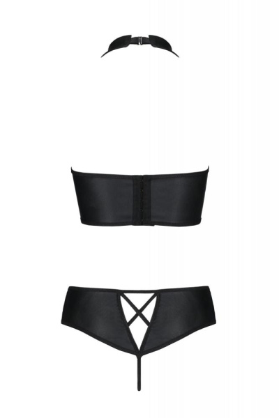 Комплект из экокожи Passion Nancy Bikini 4XL/5XL black, бра и трусики с имитацией шнуровки