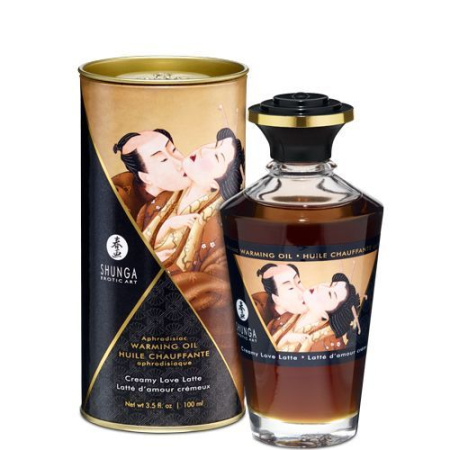 Разогревающее масло Shunga Aphrodisiac Warming Oil - Creamy Love Latte (100 мл) без сахара, вкусный