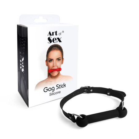 Кляп Палка, силикон и натуральная кожа, Art of Sex - Gag Stick Silicon, Черный || 